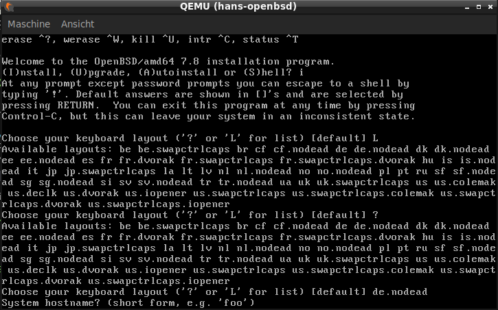 Tastaturlayout-Auswahl
