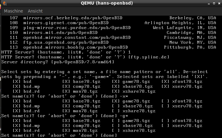 Set-Auswahl für Server-Installation
