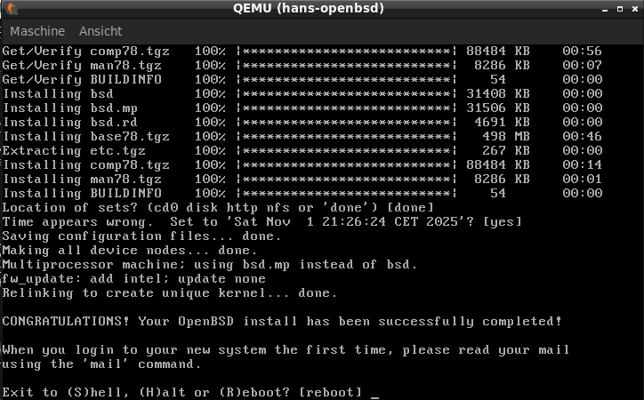 Installation erfolgreich abgeschlossen